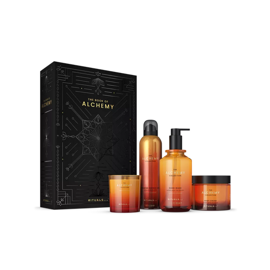 The Alchemy Collection Gift Set body cream 175ml, foaming shower gel 200ml, hand wash 300ml, scented candle 140g