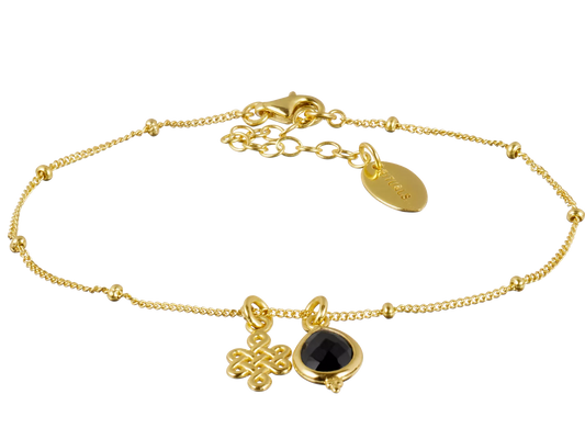 Black Onyx Infinity Pendant Bracelet Gold Plated