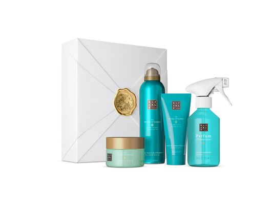 The Ritual of Karma Soothing Routine foaming shower gel 200ml, parfum d'interieur 250ml, body cream 100ml, salt body scrub 125g