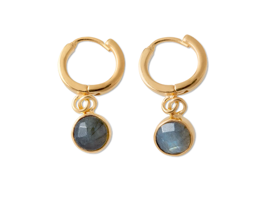 Labradorite Hoops Round Cut Gold Plated