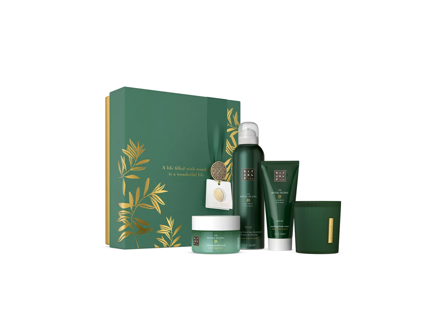 The Ritual of Jing Gift Set M schuimende douchegel 200 ml, bodycrème 100 ml, bodyscrub 125 g, kaars 140 gr