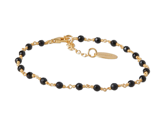 Black Onyx Bead Chain Bracelet Gold Plated
