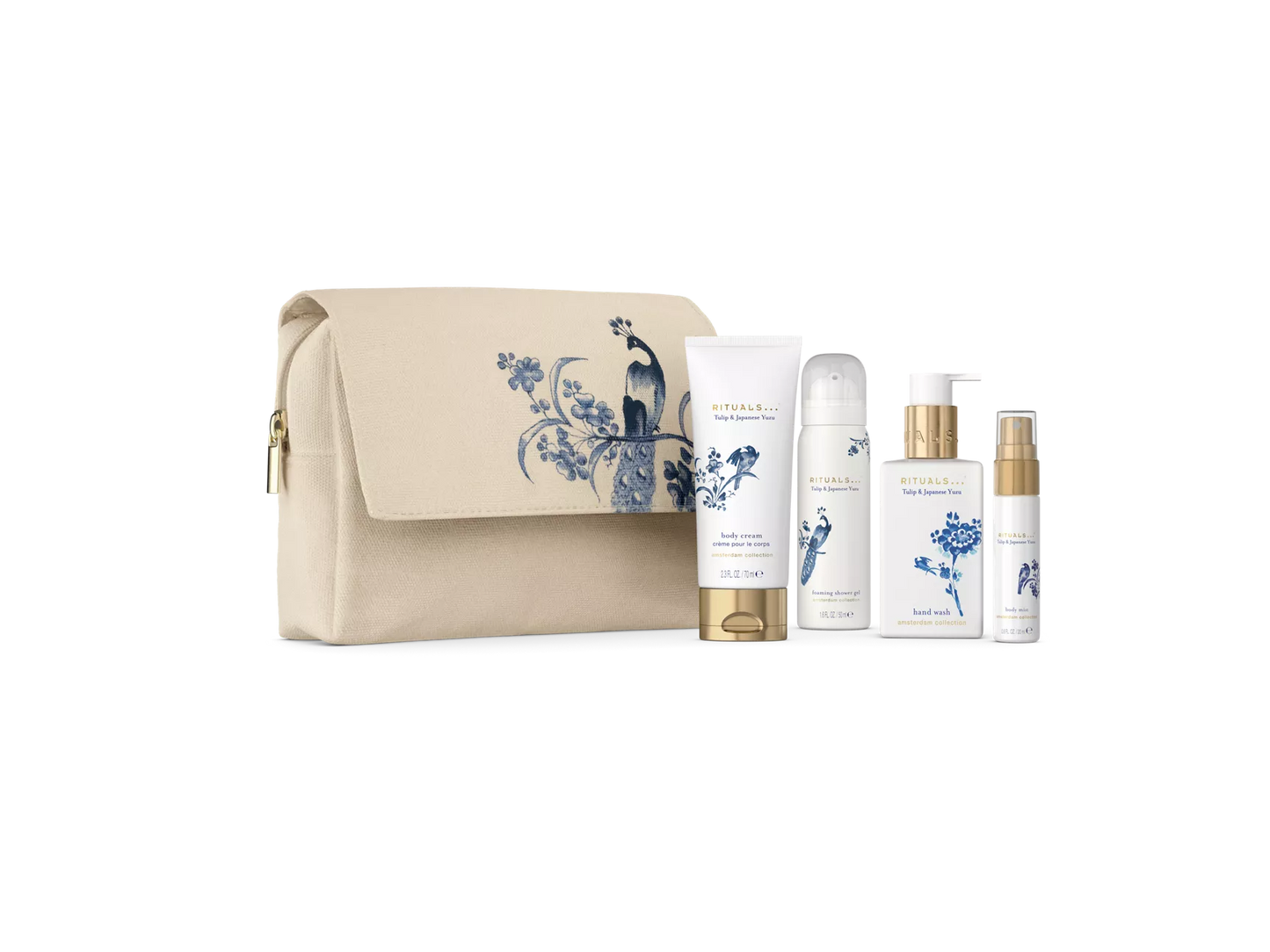 Amsterdam Collection Amsterdam Pouch Set doucheschuim 50 ml, bodycrème 70 ml, mist voor haar & lichaam 20 ml, handzeep 110 ml