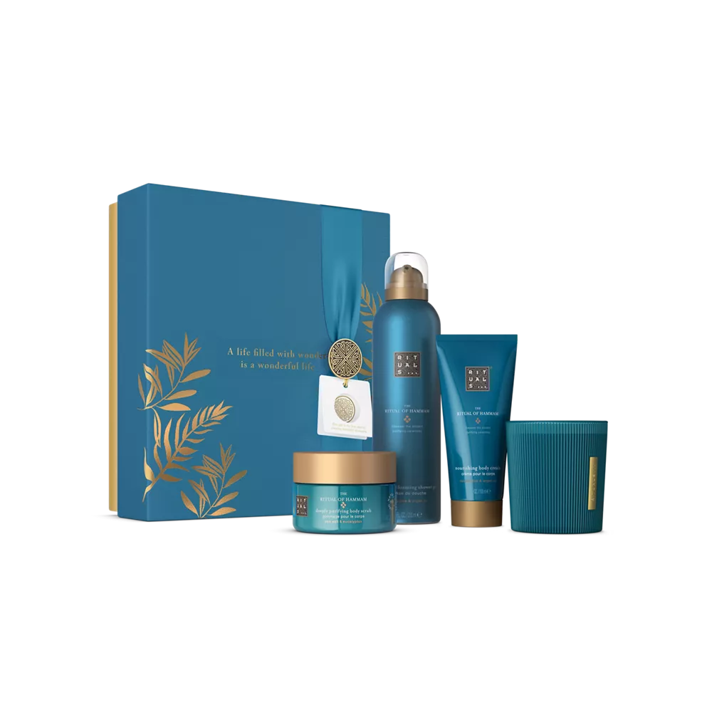 The Ritual of Hammam Gift Set M foaming shower gel 200ml, body cream 100ml, body scrub 125g, scented candle 140g