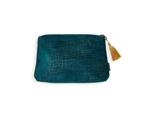 Vellore Medium Cotton Velvet Pouch Petrol Blue