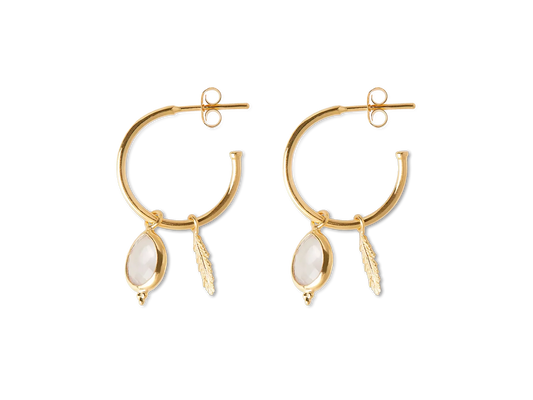 Rose Quartz Pendant Hoops Gold Plated